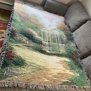 Tapestry throw Lilac Gazebo blanket Thomas Kinkade Spring garden themed decor